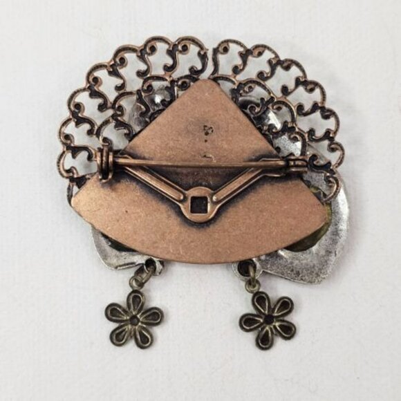 Vintage Bronze Silver Tone Cats Brooch Unmarked Pin - Picture 2 of 6